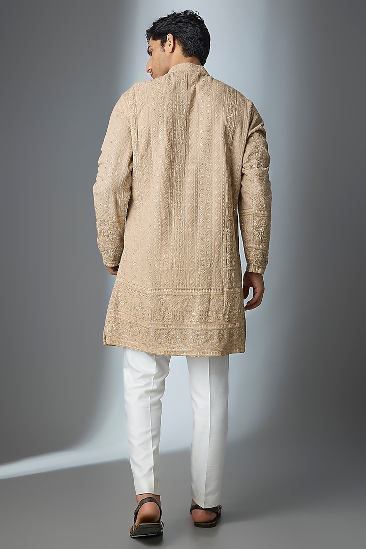 Beige Chanderi Silk Kurta by ARTIMEN at Pernia's Pop Up Shop