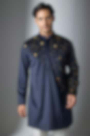 Blue Chanderi Silk Kurta by ARTIMEN at Pernia's Pop Up Shop