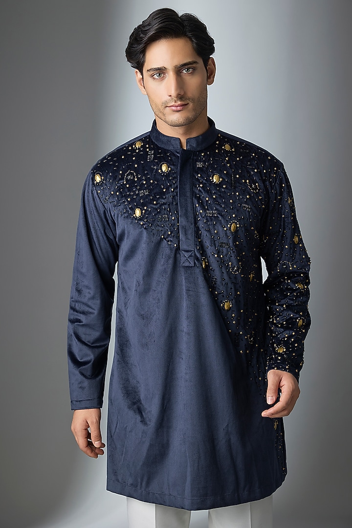 Blue Chanderi Silk Kurta by ARTIMEN at Pernia's Pop Up Shop