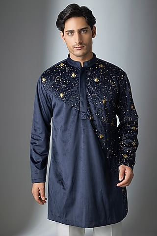 Blue Chanderi Silk Kurta by ARTIMEN