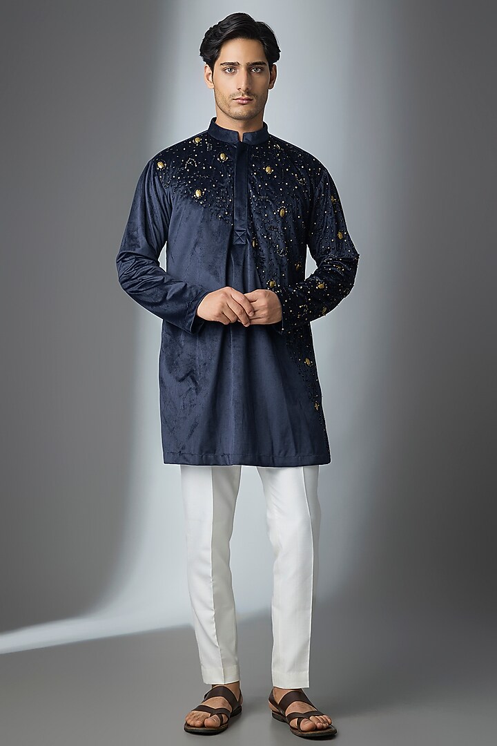 Blue Chanderi Silk Kurta by ARTIMEN at Pernia's Pop Up Shop