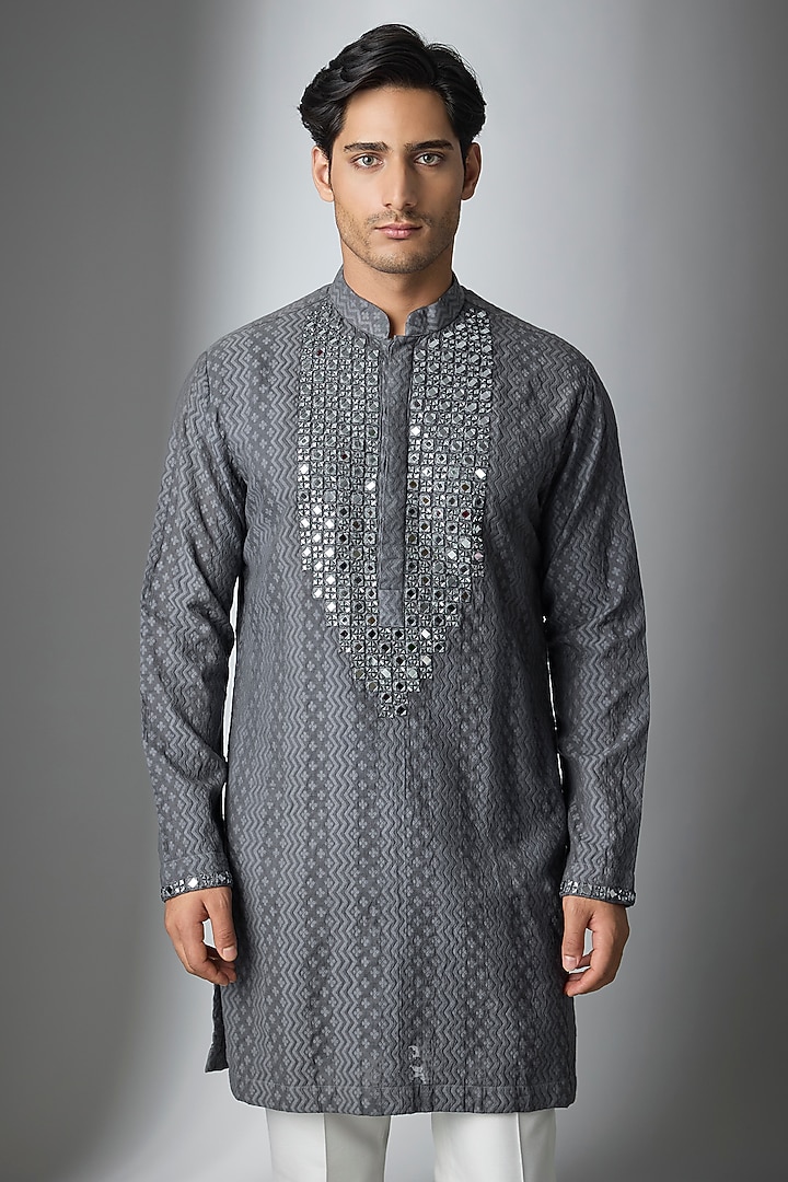 Grey Chanderi Silk Kurta by ARTIMEN at Pernia's Pop Up Shop