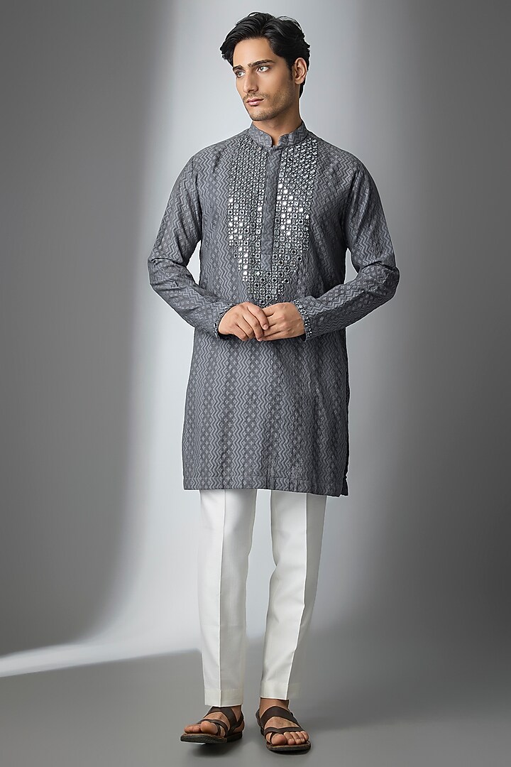Grey Chanderi Silk Kurta by ARTIMEN at Pernia's Pop Up Shop