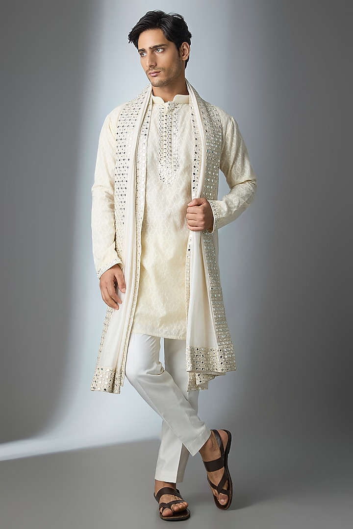 Ivory Chanderi Silk Kurta With Dupatta by ARTIMEN at Pernia's Pop Up Shop