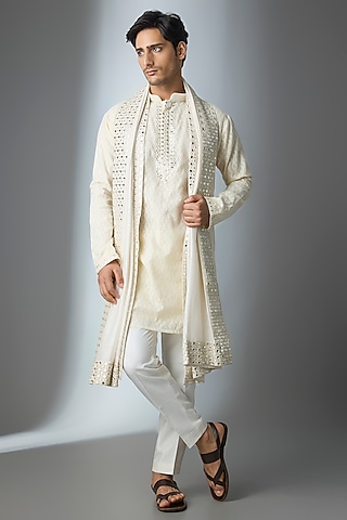 Ivory Chanderi Silk Kurta With Dupatta by ARTIMEN