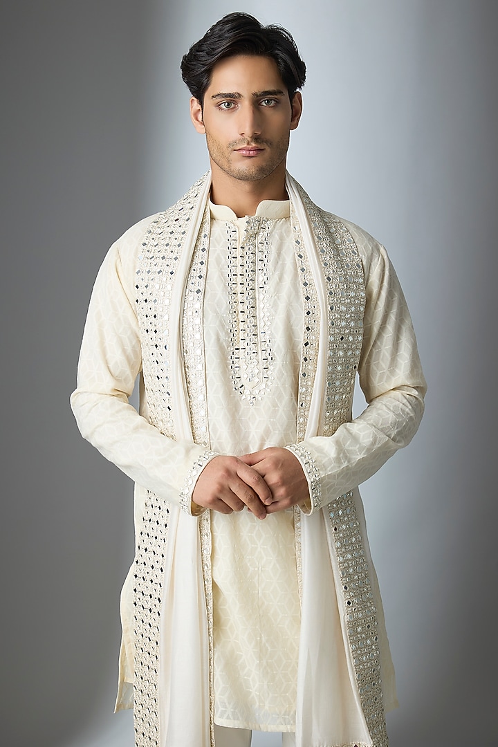 Ivory Chanderi Silk Kurta With Dupatta by ARTIMEN at Pernia's Pop Up Shop