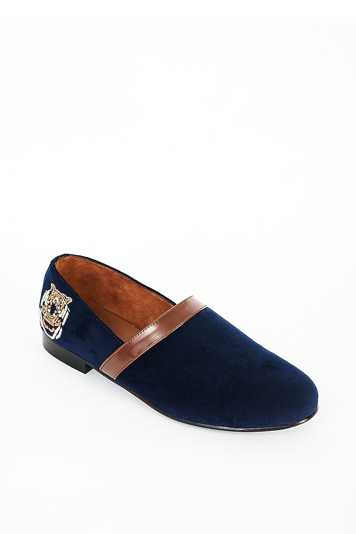 Blue Velvet & Leather Shoes by ARTIMEN at Pernia's Pop Up Shop