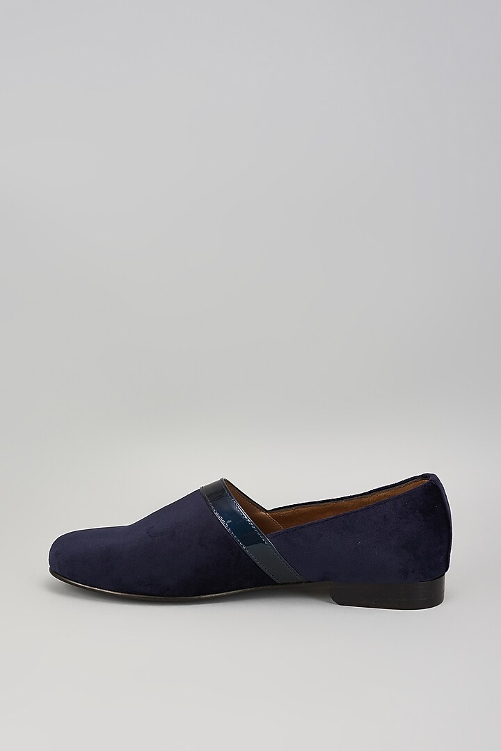 Blue Leather Hand Embroidered Shoes by ARTIMEN at Pernia's Pop Up Shop