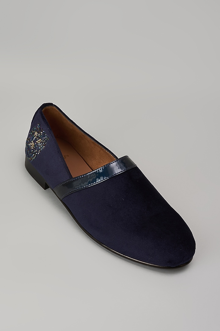 Blue Leather Hand Embroidered Shoes by ARTIMEN at Pernia's Pop Up Shop