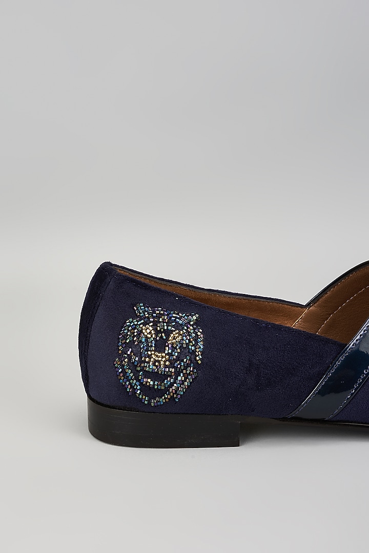Blue Leather Hand Embroidered Shoes by ARTIMEN at Pernia's Pop Up Shop