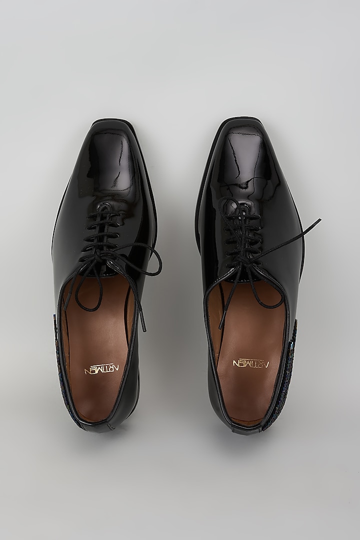 Black Leather Oxford Shoes by ARTIMEN