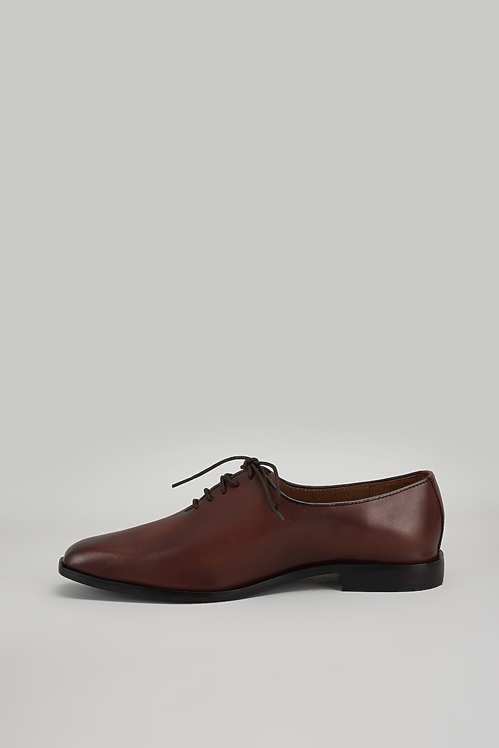 Burnt Brown Leather Oxford Shoes by ARTIMEN