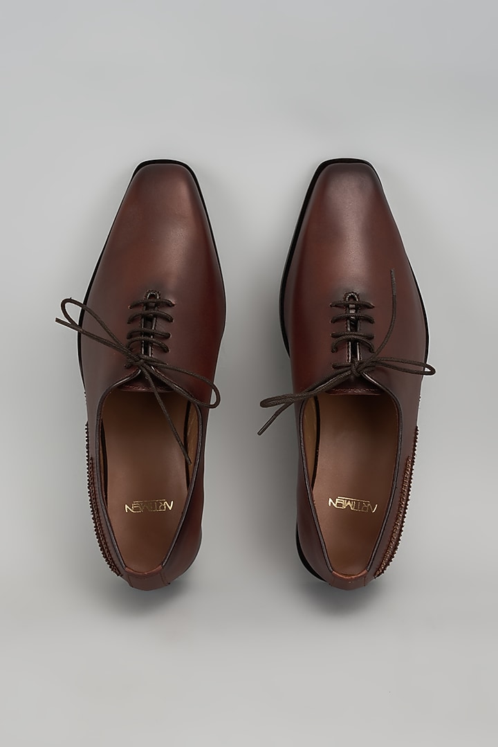 Burnt Brown Leather Oxford Shoes by ARTIMEN at Pernia's Pop Up Shop