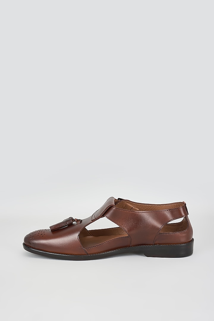 Brown Leather Handcrafted Loafers by ARTIMEN at Pernia's Pop Up Shop