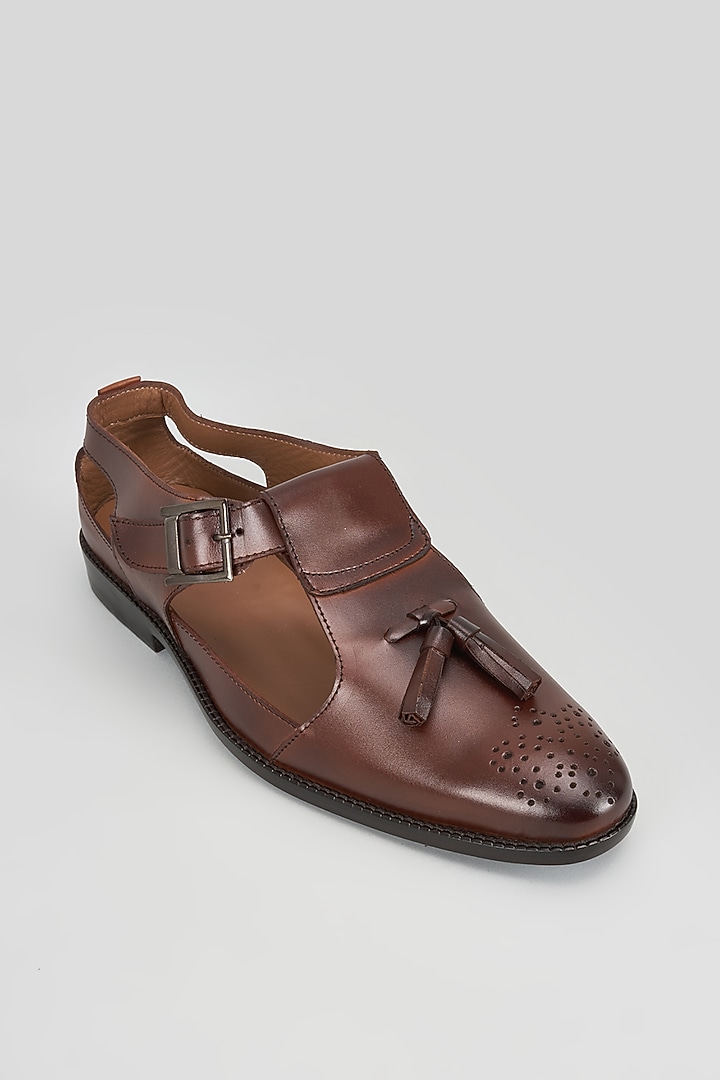 Brown Leather Handcrafted Loafers by ARTIMEN at Pernia's Pop Up Shop