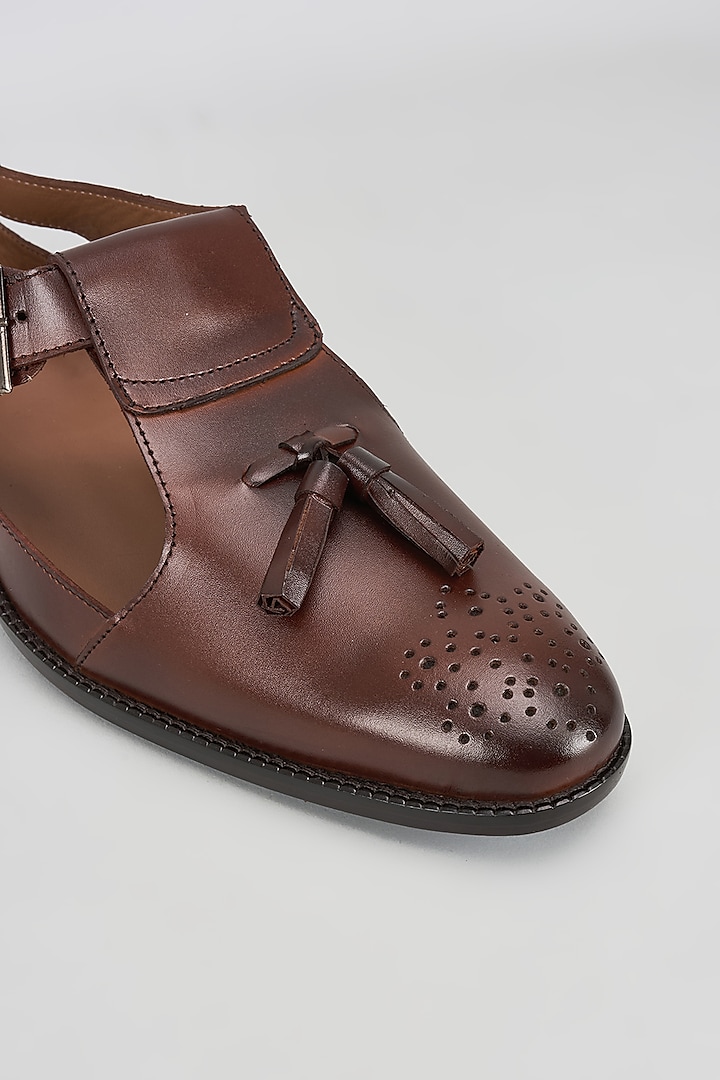 Brown Leather Handcrafted Loafers by ARTIMEN at Pernia's Pop Up Shop