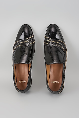 Black Patent Leather Cutdana Handwork Loafers by ARTIMEN