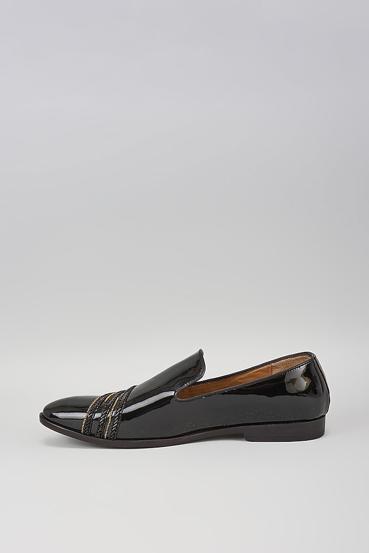 Black Patent Leather Cutdana Handwork Loafers by ARTIMEN at Pernia's Pop Up Shop