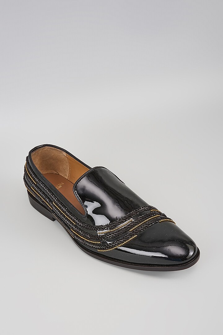 Black Patent Leather Cutdana Handwork Loafers by ARTIMEN at Pernia's Pop Up Shop