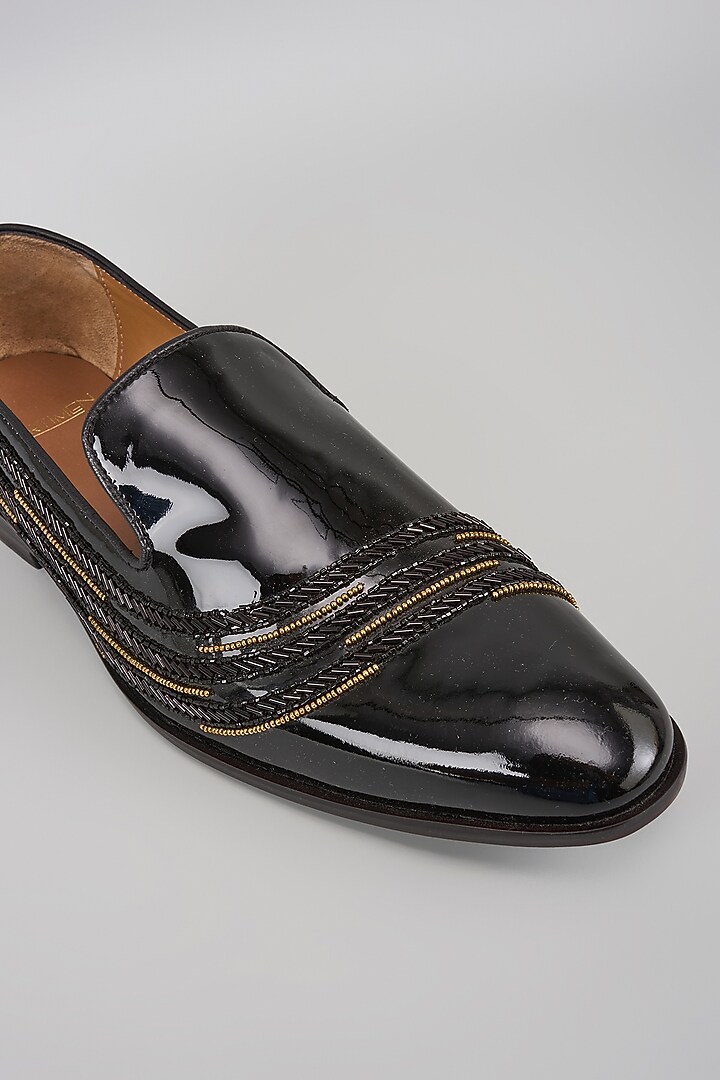Black Patent Leather Cutdana Handwork Loafers by ARTIMEN at Pernia's Pop Up Shop