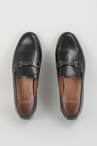 Black Leather Loafers by ARTIMEN