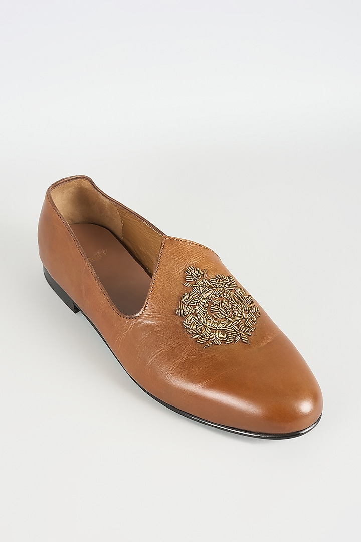 Tan Leather Juttis by ARTIMEN at Pernia's Pop Up Shop