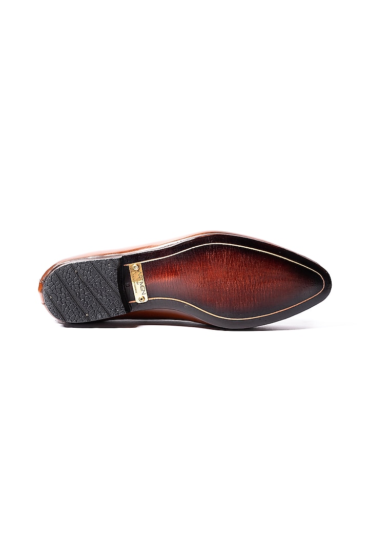 Burnt Tan Leather Juttis by ARTIMEN at Pernia's Pop Up Shop