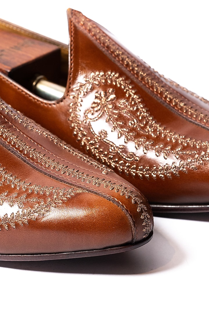 Burnt Tan Leather Juttis by ARTIMEN at Pernia's Pop Up Shop