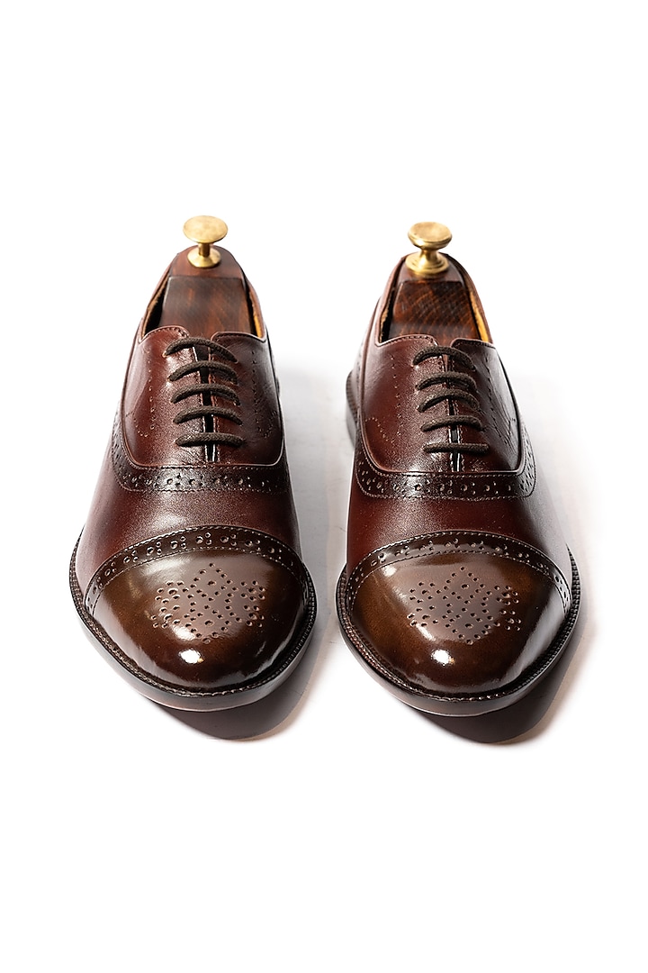 Burnt Brown Hand Painted Oxfords by ARTIMEN