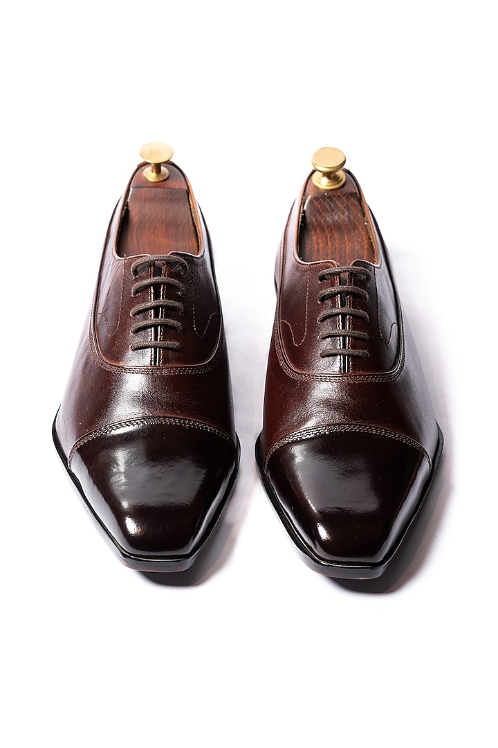 Burnt Brown Handcrafted Oxfords by ARTIMEN