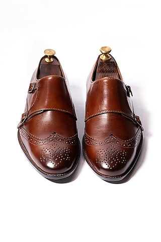 Brushed Brown Leather Handcrafted Oxfords Shoes by ARTIMEN