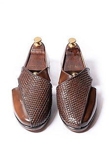 Burnt Brown Leather Pashawaris by ARTIMEN-POPULAR PRODUCTS AT STORE