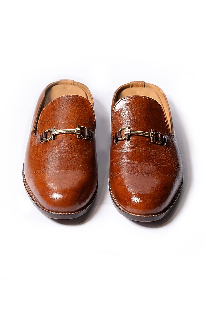 Brown Leather Mules by ARTIMEN at Pernia's Pop Up Shop