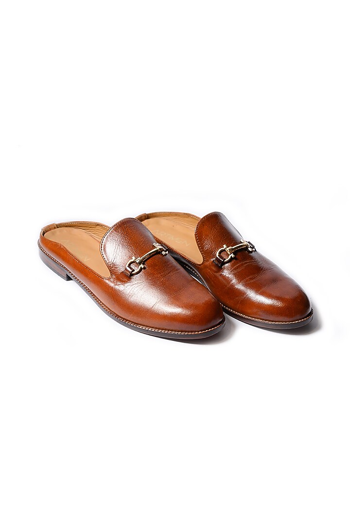 Brown Leather Mules by ARTIMEN at Pernia's Pop Up Shop