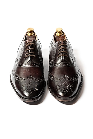 Burgundy Leather Handpainted Handcrafted Brogue Shoes by ARTIMEN