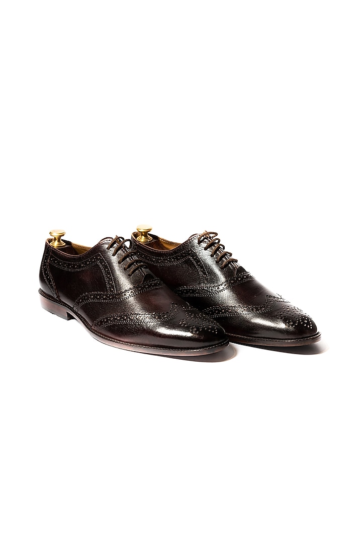 Burgundy Leather Handpainted Handcrafted Brogue Shoes by ARTIMEN at Pernia's Pop Up Shop
