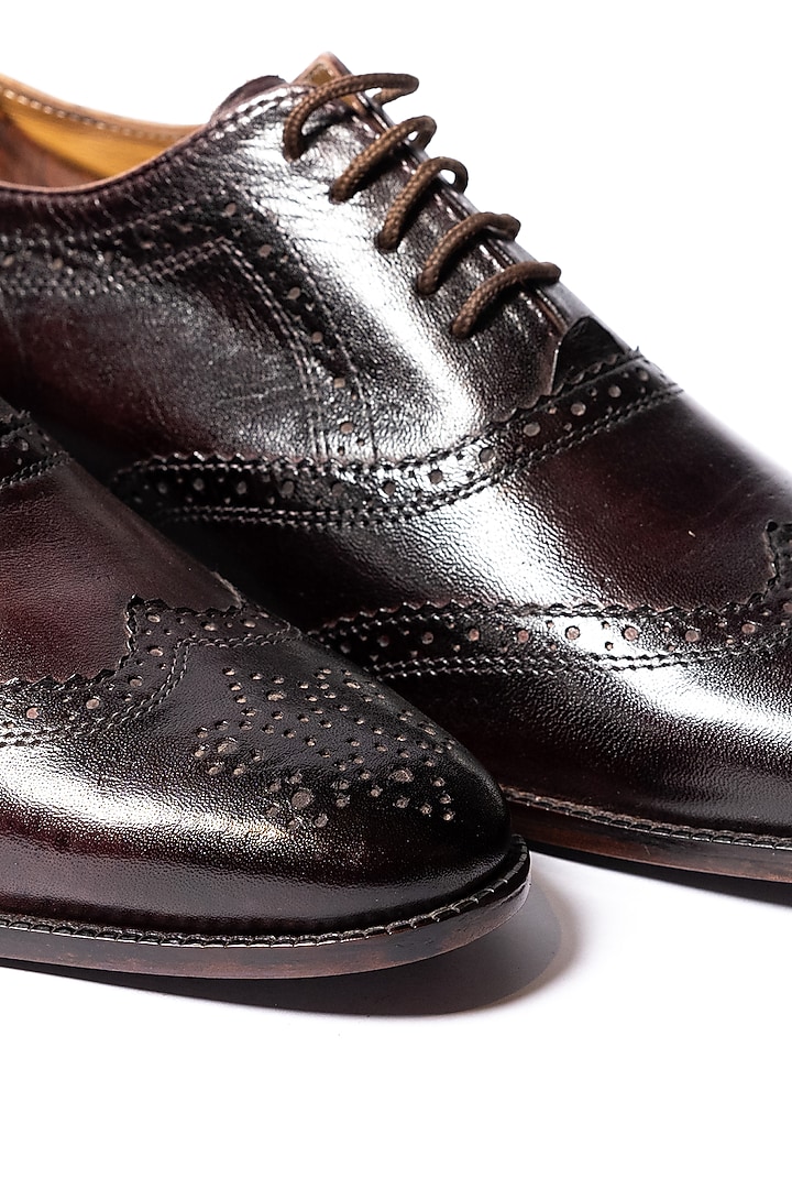 Burgundy Leather Handpainted Handcrafted Brogue Shoes by ARTIMEN at Pernia's Pop Up Shop
