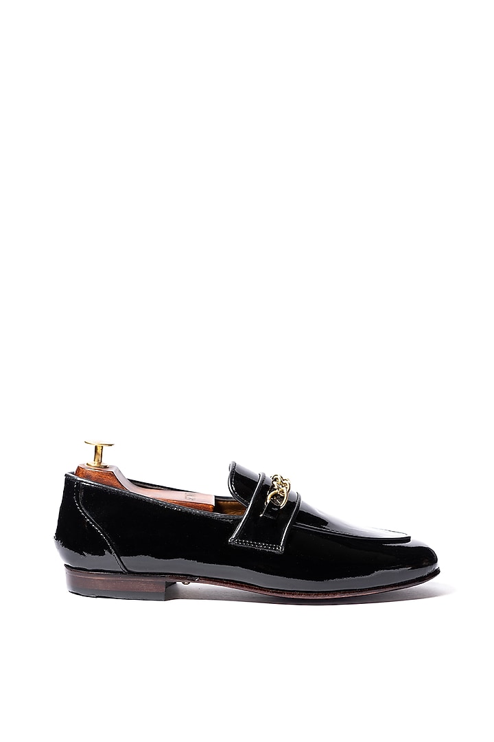 Black Leather Patent Handcrafted Loafers by ARTIMEN at Pernia's Pop Up Shop
