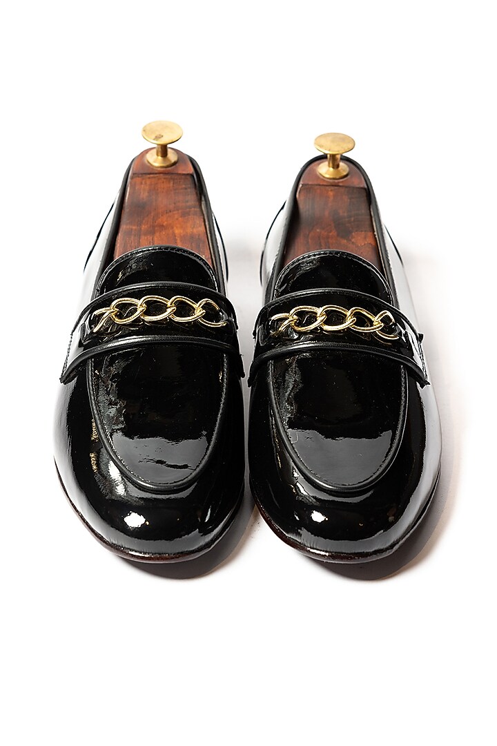 Black Leather Patent Handcrafted Loafers by ARTIMEN at Pernia's Pop Up Shop