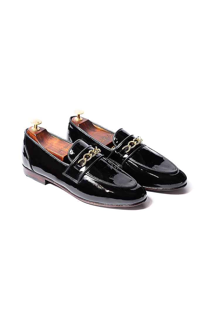 Black Leather Patent Handcrafted Loafers by ARTIMEN at Pernia's Pop Up Shop