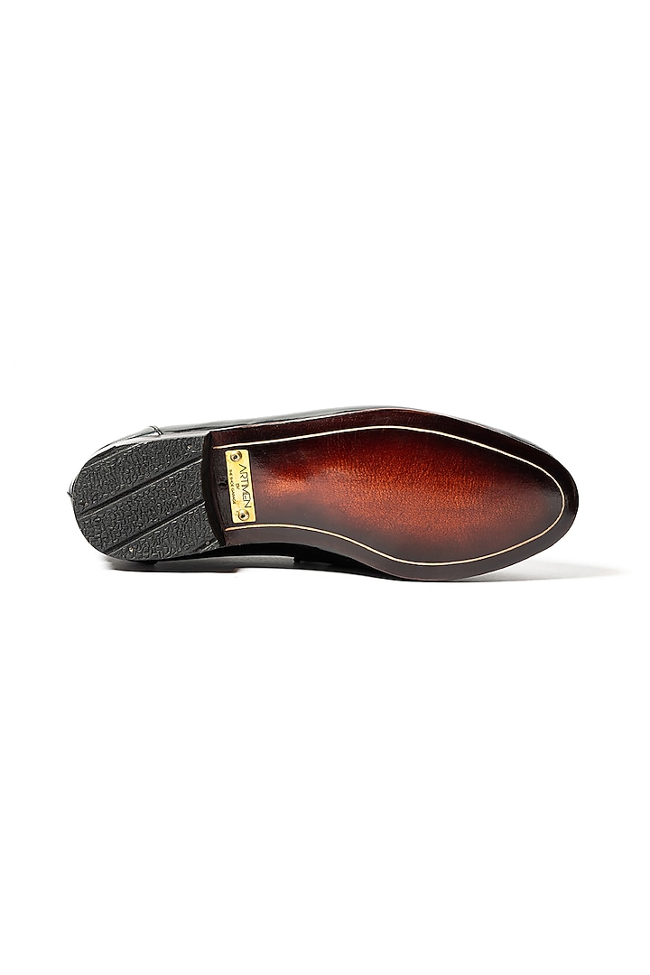 Black Leather Patent Handcrafted Loafers by ARTIMEN at Pernia's Pop Up Shop