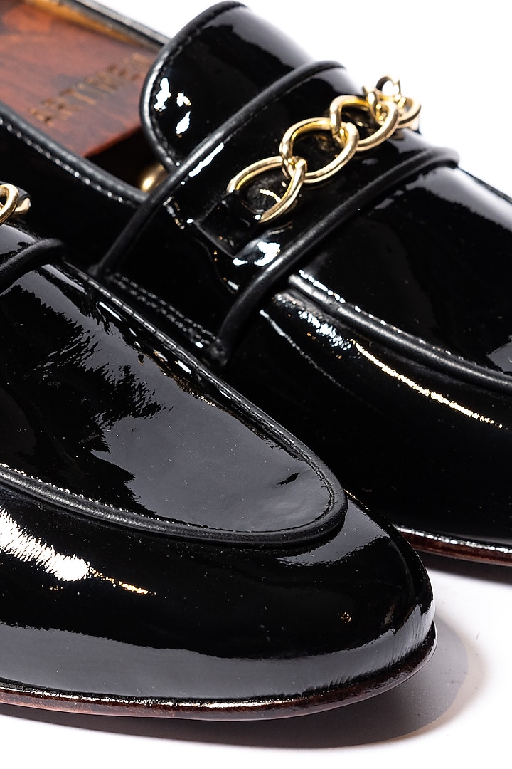 Black Leather Patent Handcrafted Loafers by ARTIMEN at Pernia's Pop Up Shop