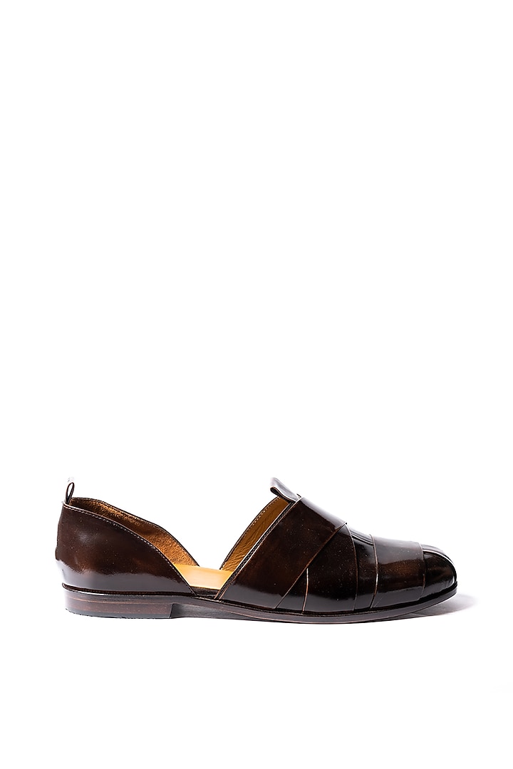 Burnt Deep Brown Leather Cross Strappy Sandals by ARTIMEN at Pernia's Pop Up Shop