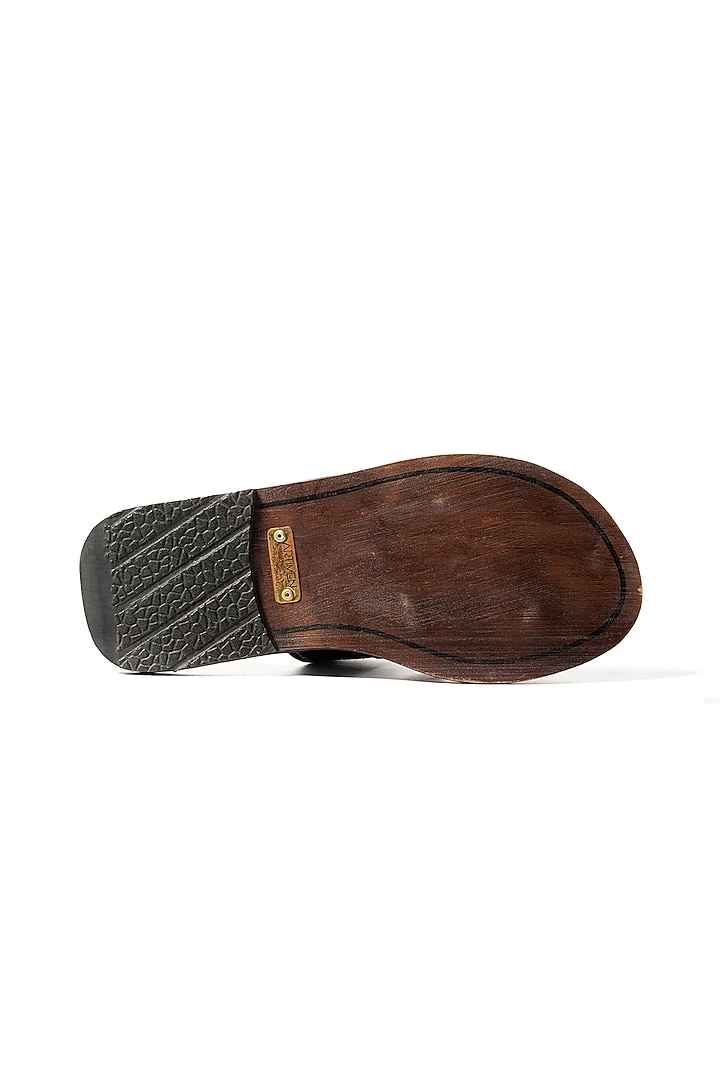 Black & Brown Leather Handwoven Cross Slippers by ARTIMEN at Pernia's Pop Up Shop