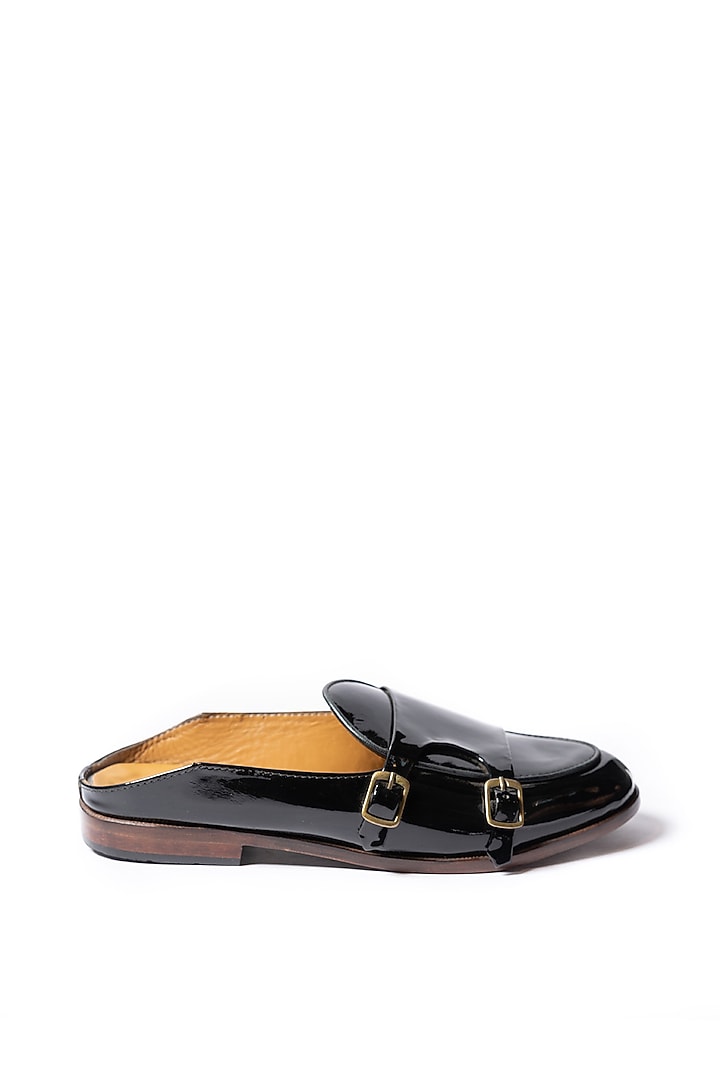 Black Leather Patent Mules by ARTIMEN at Pernia's Pop Up Shop