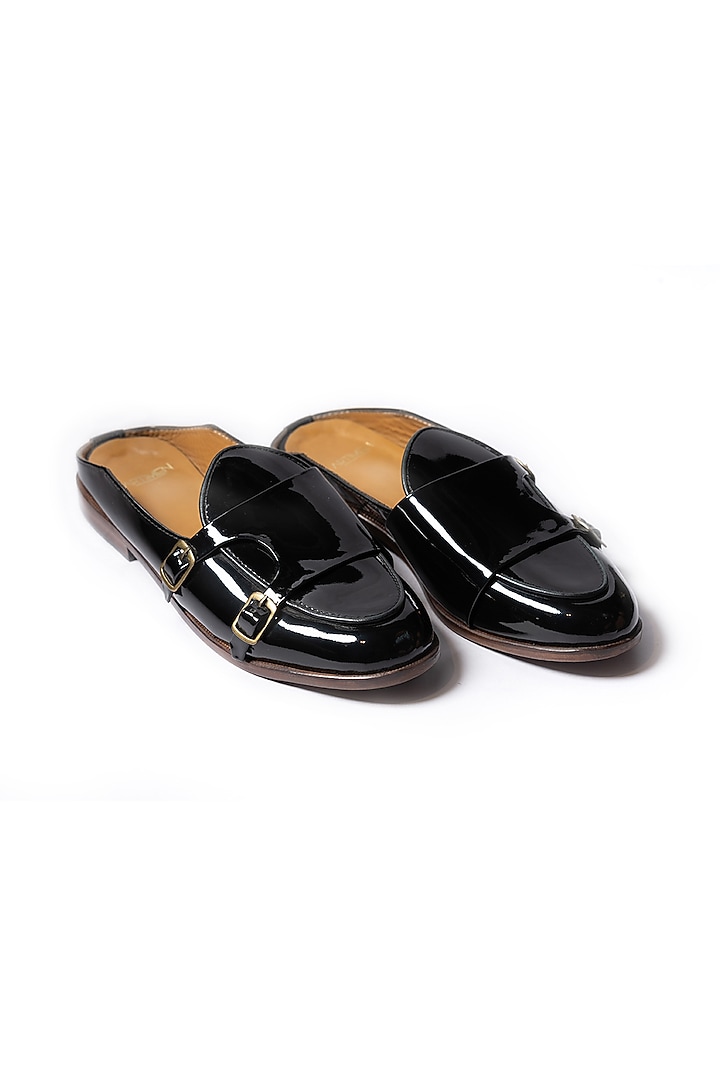 Black Leather Patent Mules by ARTIMEN at Pernia's Pop Up Shop