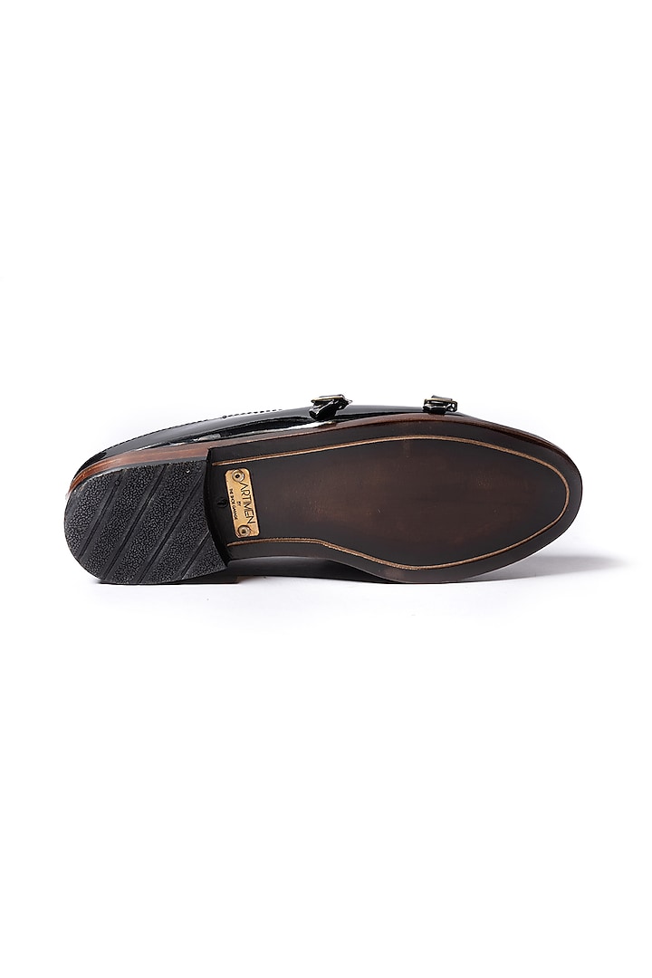 Black Leather Patent Mules by ARTIMEN at Pernia's Pop Up Shop