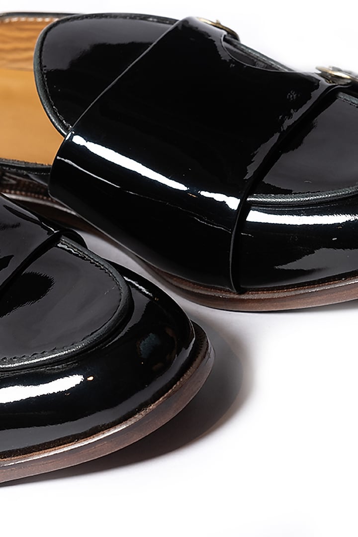 Black Leather Patent Mules by ARTIMEN at Pernia's Pop Up Shop