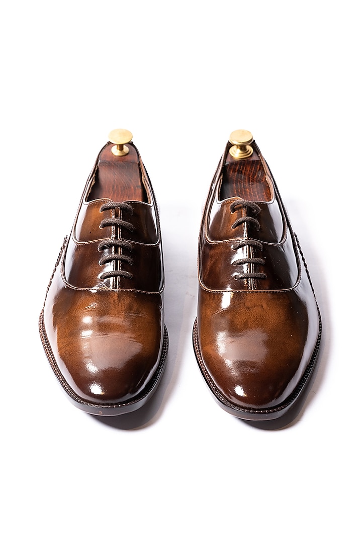 Burnt Tan & Burnt Deep Brown Leather Derby Shoes by ARTIMEN at Pernia's Pop Up Shop
