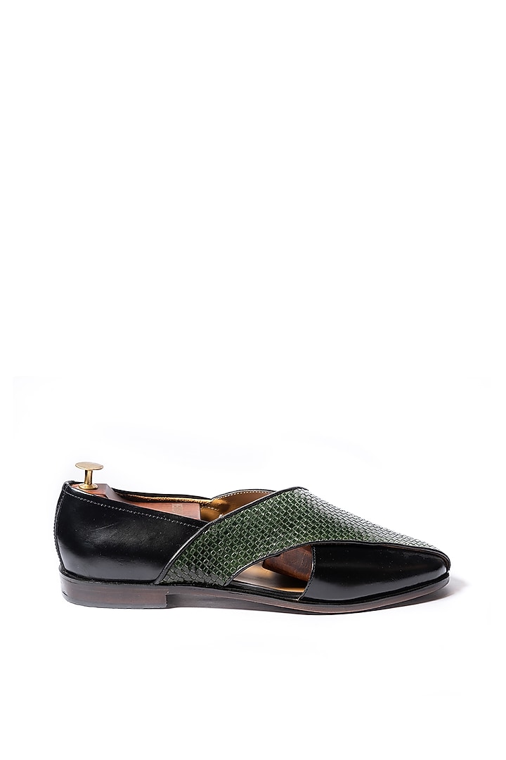 Green & Black Leather Peshawari Sandals by ARTIMEN at Pernia's Pop Up Shop